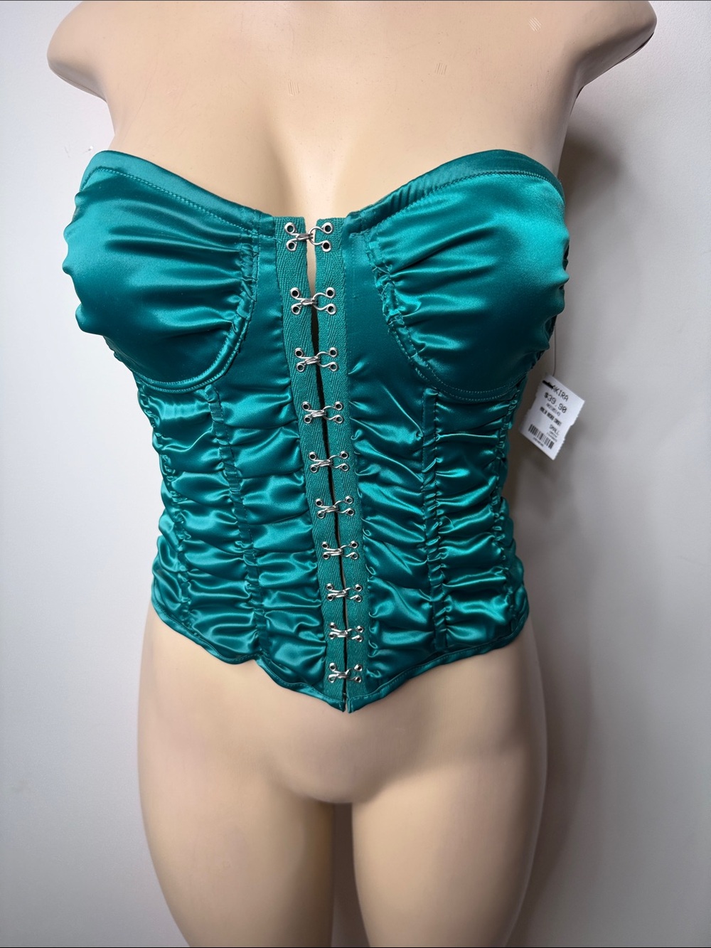 AKIRA Teal Satin Strapless Corset Bustier Top